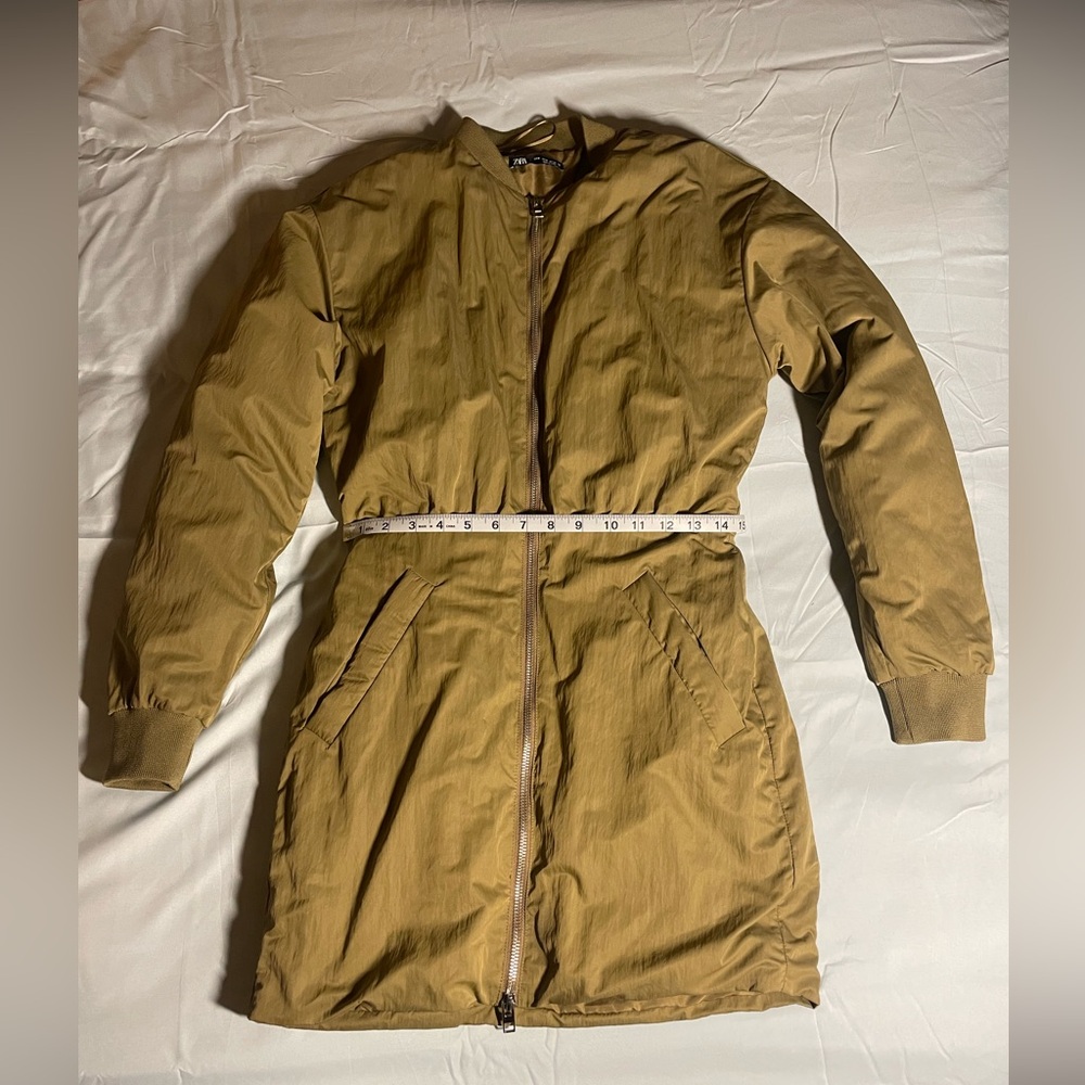 Zara Jacket Womens Tan/Camel Full Zip Jacket/Coat/Dress Lined with Pockets